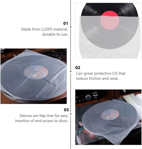 100pcs Lldpe Record Bags Vinyl Record Sleeves Protective Album Sleeves with Thickened Material to Reduce Friction and Wear CD Storage Bags for 25cm Vinyl in Kuwait