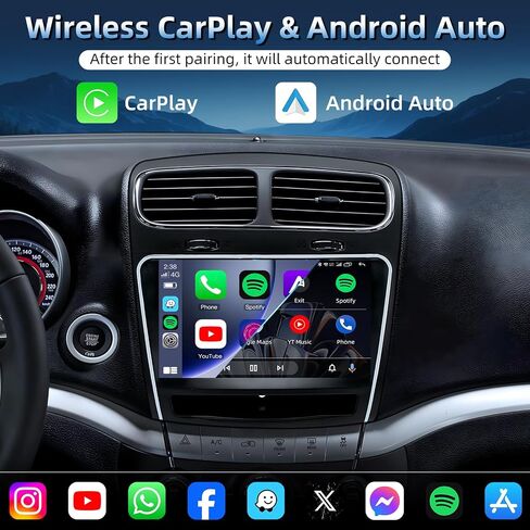 [8Core 4GB RAM 64GB ROM] Car Radio for Dodge Journey 2011-2019: 9" HD Touchscreen Stereo with Wireless Carplay Android Auto 5G WiFi GPS Bluetooth FM AM RDS DSP 36-EQ SWC, 1080P Backup Camera in Saudi Arabia