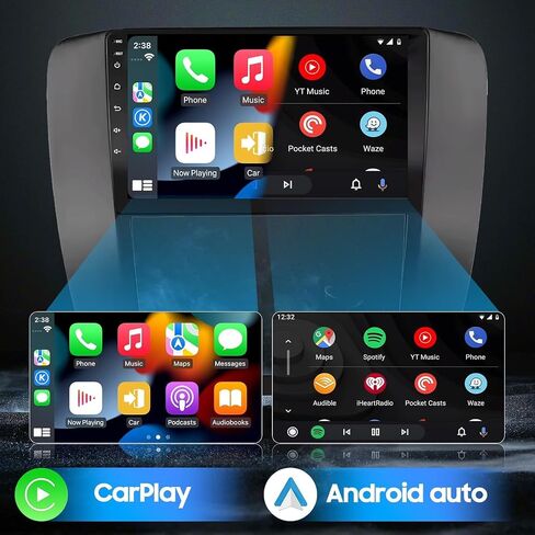 9" Car Radio Stereo Kit for GMC Sierra Yukon Tahoe 2007-2013 Silverado 2010-2013, 8 Core IPS Touch Screen with Carplay Android Auto, Bluetooth SWC Backup Camera-Black in Kuwait