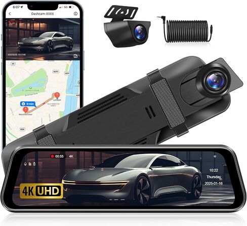 Upgraded 10'' Rear View Mirror Camera Mirror Dash Cam Front and Rear 1080P Backup Camera Full Touch Screen w Loop Recording, G-Sensor Night Vision 170° Wide Angle in Saudi Arabia