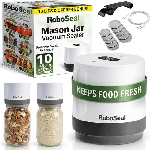 RoboSeal Rechargeable Mason Jar Vacuum Sealer with 10 Lids in Kuwait