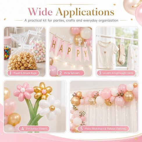 10 Pack Balloon Arch Clips with 100 Pcs Long Balloons, 5.91 Inch Transparent Plastic Spring Clamps, Heavy Duty Backdrop Clamps for Party Decoration, Crafts And Photo Studios in Saudi Arabia