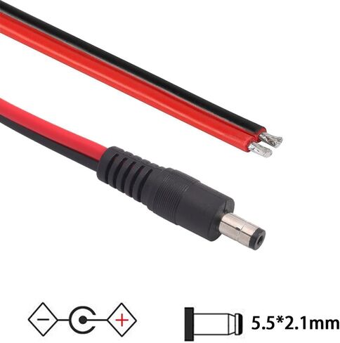DC Power Pigtails Cable 11.8inch, [14AWG, 12V] DC 5.5MM x 2.1MM Male Plug to Bare Wire Open End Power Wire Supply Repair Cable for LED Strip Light, CCTV, Speaker, DIY Power Supply 2 Pack in Saudi Arabia