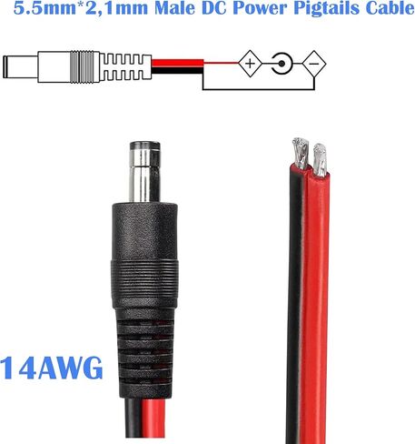 DC Power Pigtails Cable 11.8inch, [14AWG, 12V] DC 5.5MM x 2.1MM Male Plug to Bare Wire Open End Power Wire Supply Repair Cable for LED Strip Light, CCTV, Speaker, DIY Power Supply 2 Pack in Saudi Arabia