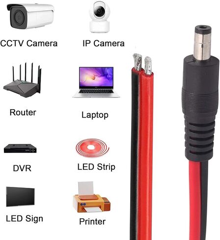 DC Power Pigtails Cable 11.8inch, [14AWG, 12V] DC 5.5MM x 2.1MM Male Plug to Bare Wire Open End Power Wire Supply Repair Cable for LED Strip Light, CCTV, Speaker, DIY Power Supply 2 Pack in Saudi Arabia
