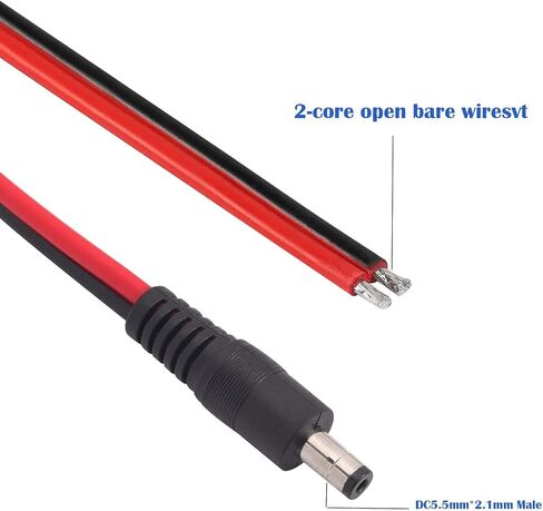 DC Power Pigtails Cable 11.8inch, [14AWG, 12V] DC 5.5MM x 2.1MM Male Plug to Bare Wire Open End Power Wire Supply Repair Cable for LED Strip Light, CCTV, Speaker, DIY Power Supply 2 Pack in Saudi Arabia