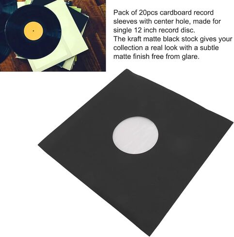 Record Jackets 12 Inch Record Sleeves Sleeves 20pcs Matte Black 350gsm Thick Cardboard Center Hole Outer Covers for 33 RPM in Saudi Arabia