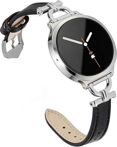 Designer Genuine Leather Band Compatible for Samsung Galaxy watch 9 8 40mm/44mm, Slim Replacement Strap for Galaxy watch 8 Classic 46mm 2025 Women, Black/Silver in Kuwait