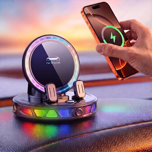 15W Wireless Car Phone Mount Charger with RGB Light, 360° Rotation in Kuwait