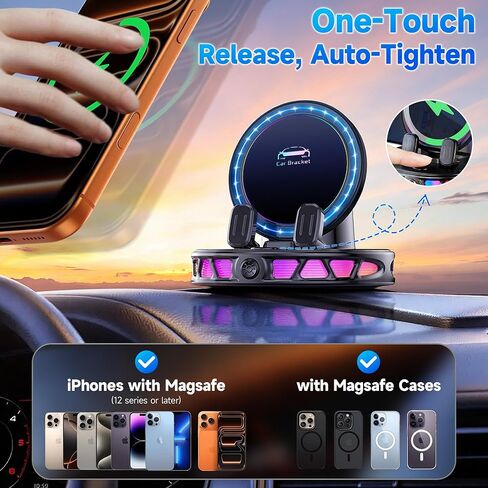 15W Wireless Car Phone Mount Charger with RGB Light, 360° Rotation in Kuwait
