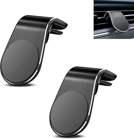 2 PCS Mobile Phone Navigation Magnetic Bracket, L Type 360 Degrees Rotatable Air Vent Phone Mount, Clip-on Strong Adsorption Car Phone Mount, Universal for Most Cars, Trucks, SUVs (Black) in Saudi Arabia