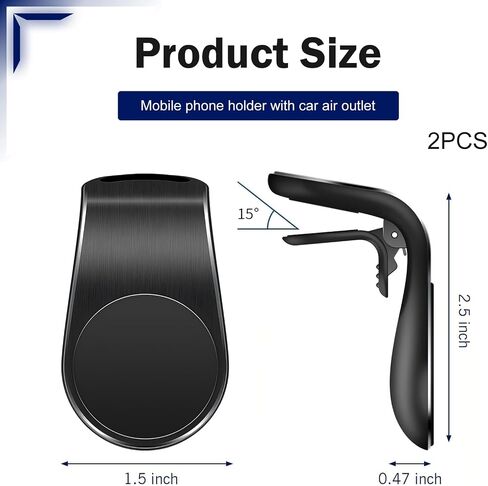 2 PCS Mobile Phone Navigation Magnetic Bracket, L Type 360 Degrees Rotatable Air Vent Phone Mount, Clip-on Strong Adsorption Car Phone Mount, Universal for Most Cars, Trucks, SUVs (Black) in Saudi Arabia