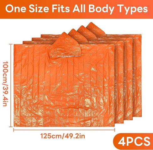 Deecam Emergency Mylar Poncho 4 Pack, Waterproof Windproof Thermal Foil Rain Poncho, Portable Survival Gear for Hiking Camping & Disaster Preparedness in Kuwait