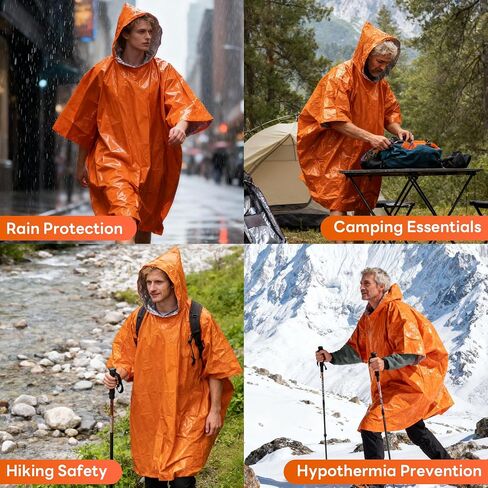 Deecam Emergency Mylar Poncho 4 Pack, Waterproof Windproof Thermal Foil Rain Poncho, Portable Survival Gear for Hiking Camping & Disaster Preparedness in Kuwait