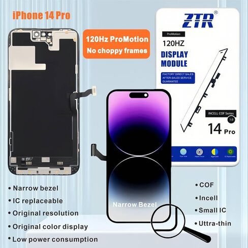 ZTR for iPhone 14 Pro Screen Replacement 6.1'', 14 Pro LCD Display and Touch Digitizer Full Assembly with Repair Tool Kits Waterproof Tape, Screen Protector (for Model A2890/A2650/A2889/A2892) in Kuwait