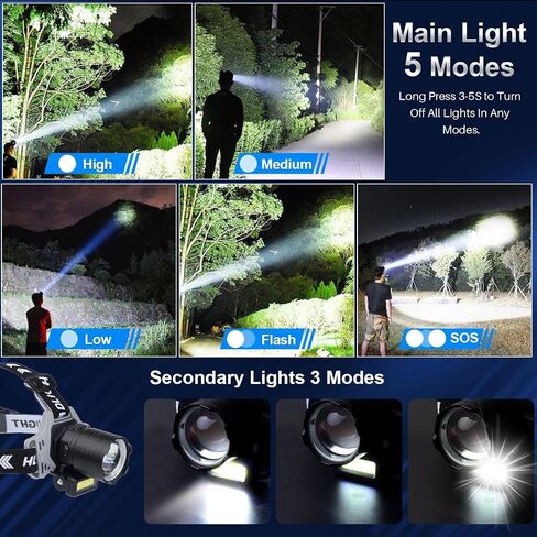 Bud K Rechargeable LED Headlamp, 2000 Lumens Super Bright Headlamp Flashlight with Motion Sensor, 15 Modes, 135°Adjustable, IPX7 Waterproof Head Lamp for Camping, Running, Climbing, Hiking in Kuwait