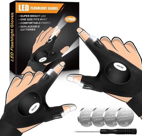 LED Flashlight Gloves, Gifts for Men Dad Him Husband Boyfriend, Cool Gadgets Hands-Free Finger Lights Gloves for Repairing Fishing Camping, Birthday Christmas Father’s Day Gifts in Kuwait