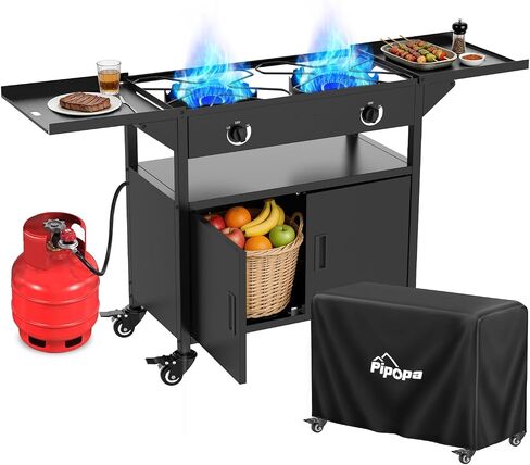 2 Burner Propane Camping Stove Outdoor|150000 BTU|Side Shelf with Cabinet in Saudi Arabia