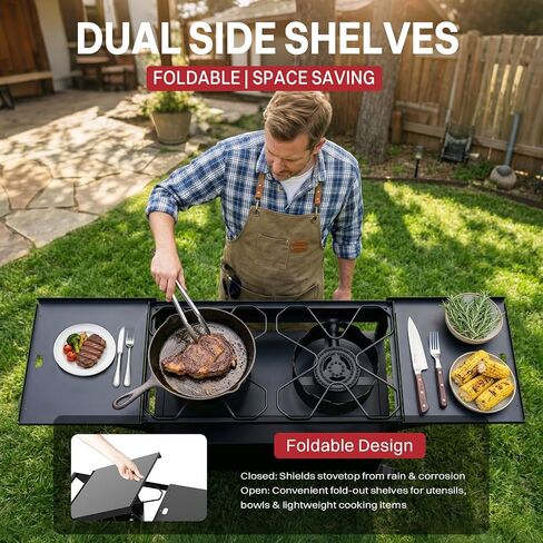 2 Burner Propane Camping Stove Outdoor|150000 BTU|Side Shelf with Cabinet in Saudi Arabia