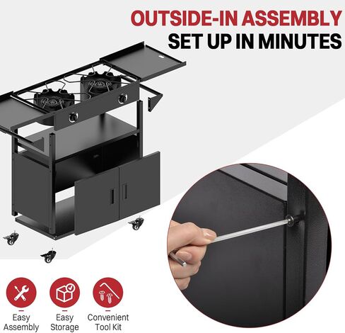 2 Burner Propane Camping Stove Outdoor|150000 BTU|Side Shelf with Cabinet in Saudi Arabia