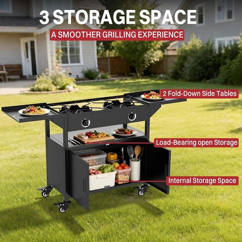 2 Burner Propane Camping Stove Outdoor|150000 BTU|Side Shelf with Cabinet in Saudi Arabia