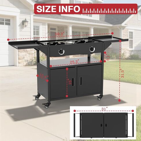2 Burner Propane Camping Stove Outdoor|150000 BTU|Side Shelf with Cabinet in Saudi Arabia