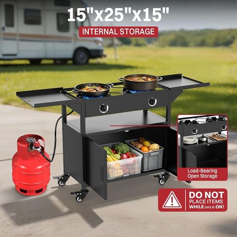 2 Burner Propane Camping Stove Outdoor|150000 BTU|Side Shelf with Cabinet in Saudi Arabia