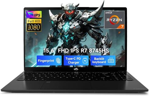 NIMO 15.6" IPS FHD Gaming Laptop, AMD Ryzen 7 8745HS 64GB DDR5 RAM 2TB SSD (8C/16T, up to 4.9GHz) Radeon 780M Graphics Business Computer with 100W Type-C Backlit Keyboard, Fingerprint USB-C 4.0 in Kuwait