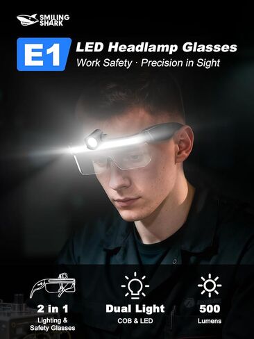 Smiling Shark E1 Glasses Headlamp Rechargeable Safety Glasses Lights in Saudi Arabia