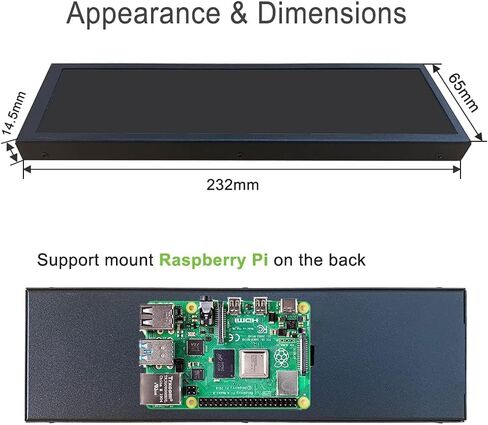 AISHICHEN 8.8 Inch LCD Display, Mini Monitor 1920x480 60Hz IPS Stretched Bar Monitor, PC Sensor Panel, AIDA64 Computer Temperature Secondary Screen with Mini HDMI & Adjustable Brightness in Kuwait