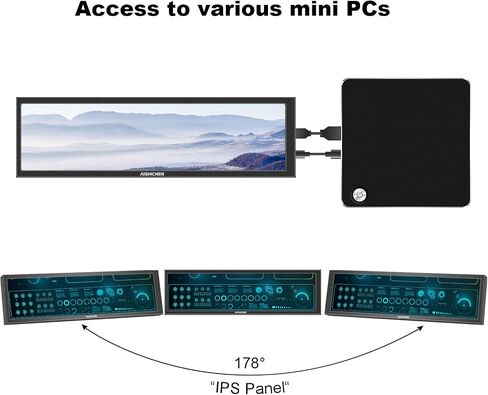 AISHICHEN 8.8 Inch LCD Display, Mini Monitor 1920x480 60Hz IPS Stretched Bar Monitor, PC Sensor Panel, AIDA64 Computer Temperature Secondary Screen with Mini HDMI & Adjustable Brightness in Kuwait