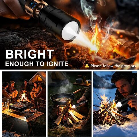 SKYFIRE Flashlight with Ignition Lens,Yellow/Blue Light,3000lm Flashlights High Lumens,Super Bright Rechargeable Zoomable,6Modes,Waterproof Tactical Flash Light for Camping,Outdoor and Home,Gift in Saudi Arabia