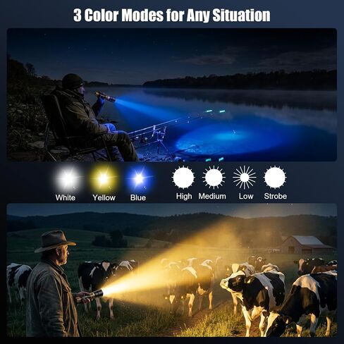 SKYFIRE Flashlight with Ignition Lens,Yellow/Blue Light,3000lm Flashlights High Lumens,Super Bright Rechargeable Zoomable,6Modes,Waterproof Tactical Flash Light for Camping,Outdoor and Home,Gift in Saudi Arabia