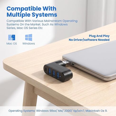 4-Port USB 3.0 Hub, Rotatable Car USB Splitter withUSB-C Port in Saudi Arabia