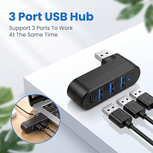 4-Port USB 3.0 Hub, Rotatable Car USB Splitter withUSB-C Port in Saudi Arabia