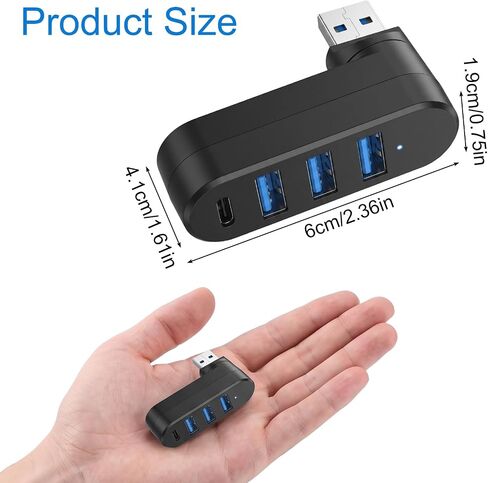 4-Port USB 3.0 Hub, Rotatable Car USB Splitter withUSB-C Port in Saudi Arabia