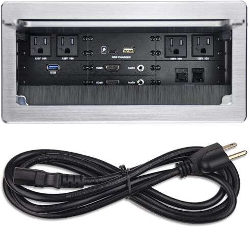 صندوق توصيل الوسائط المتعددة على الطاولة مع 4 طاقة تيار متردد + 2 HDMI + 2 صوت + 2 LAN + 1 شاحن USB-A + 1 شاحن USB-C + 1 بيانات USB3.0 مع سلك طاقة 5.58 قدم لغرفة الاجتماعات (أسود) in Kuwait