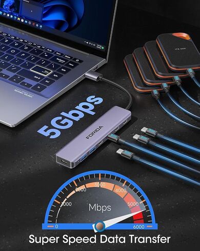 Aluminum FORIDA USB Hub 3.0, 7-Port Fast Laptop Multiport 3.0 USBC Splitter in Kuwait