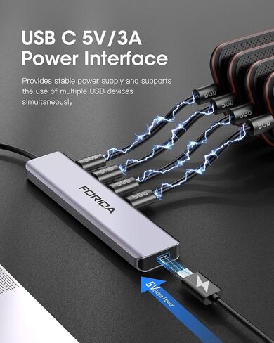 Aluminum FORIDA USB Hub 3.0, 7-Port Fast Laptop Multiport 3.0 USBC Splitter in Kuwait