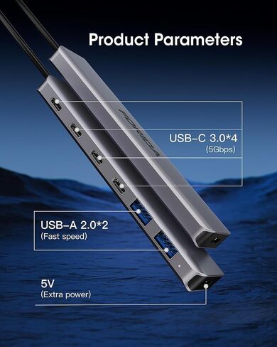 Aluminum FORIDA USB Hub 3.0, 7-Port Fast Laptop Multiport 3.0 USBC Splitter in Kuwait