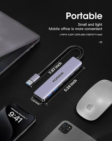 Aluminum FORIDA USB Hub 3.0, 7-Port Fast Laptop Multiport 3.0 USBC Splitter in Kuwait