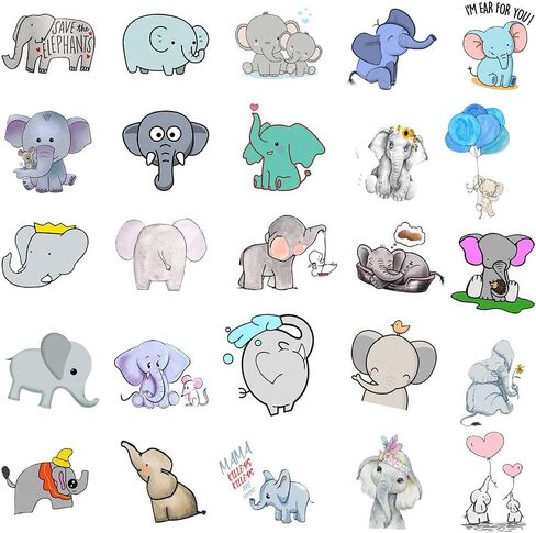 Cute Aesthetic Waterproof Elephant Vinyl Sticker Pack - 50 PCS in Kuwait