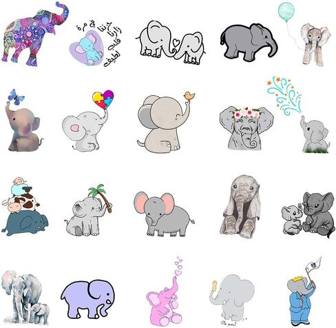 Cute Aesthetic Waterproof Elephant Vinyl Sticker Pack - 50 PCS in Kuwait