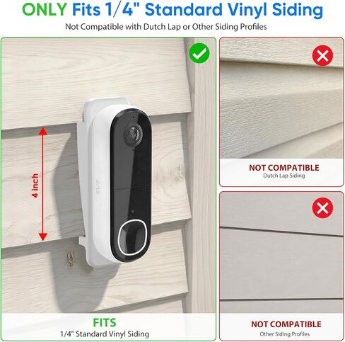 Doorbell Vinyl Siding Mount for Arlo Video Doorbell 2K/HD (2nd Gen), ONLY Fits 4" Standard Vinyl Siding, Angle Adjustment Mounting Bracket for Arlo Doorbell Camera, White in Kuwait