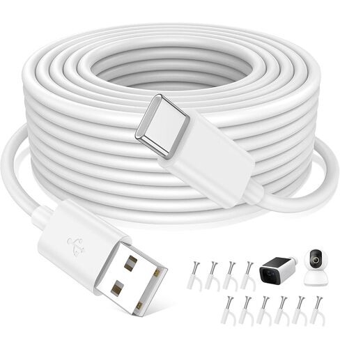 Extra Long USB to USB C Cable for eufy Cam S340 10M/33FT Type C Power Extension Cable for Xiaomi Mi Camera 2K Indoor Outdoor Home CCTV Security Camera USBC Power Cord with 10 Wire Clips, White in Saudi Arabia