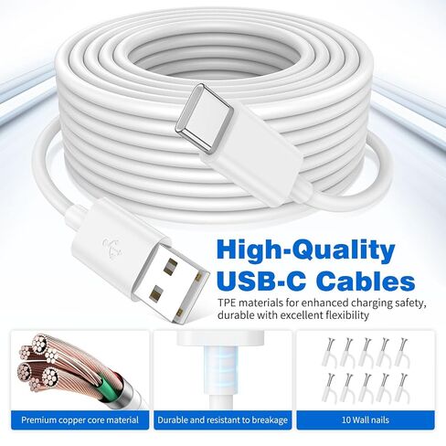 Extra Long USB to USB C Cable for eufy Cam S340 10M/33FT Type C Power Extension Cable for Xiaomi Mi Camera 2K Indoor Outdoor Home CCTV Security Camera USBC Power Cord with 10 Wire Clips, White in Saudi Arabia