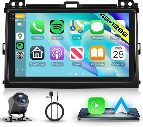 Hodozzy 4G+64G 8 Core Android Car Stereo for Toyota Land Cruiser Prado 120/Lexus GX470 2004-2009 مع Carplay اللاسلكي وAndroid Auto، راديو سيارة بشاشة تعمل باللمس 9 بوصة مع نظام تحديد المواقع العالمي، بلوتوث، WIFI، كاميرا in Saudi Arabia