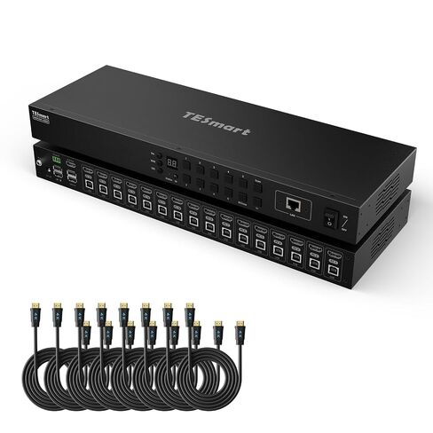 TESmart 16 Ports HDMI KVM Switch 4K@30Hz, 16X1 1U Rack Mount KVM USB2.0 EDID Emulator with 8 Pcs 5ft KVM Cable, Control up to 16 Computers/Servers, with RS232 & LAN Port in Kuwait
