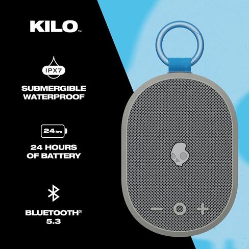 Skullcandy Kilo Wireless Bluetooth Speaker - IPX7 Waterproof Mini Bluetooth Speaker with 24 Hour Battery, Downward Firing Passive Radiator, and True Wireless Pairing - Perfect for Outdoor (Grey) in Kuwait