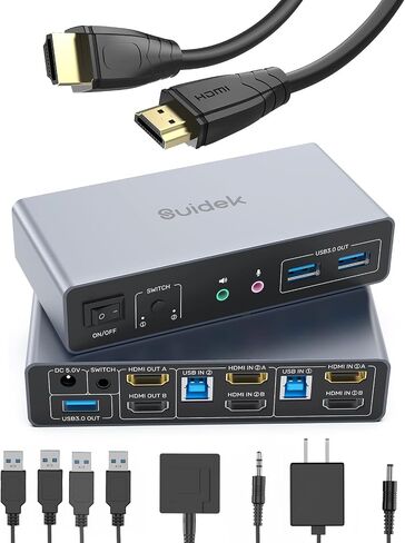 SUIDEK HDMI KVM Switch 2 شاشات 2 جهاز كمبيوتر و2 حزمة كابل HDMI 4K in Kuwait